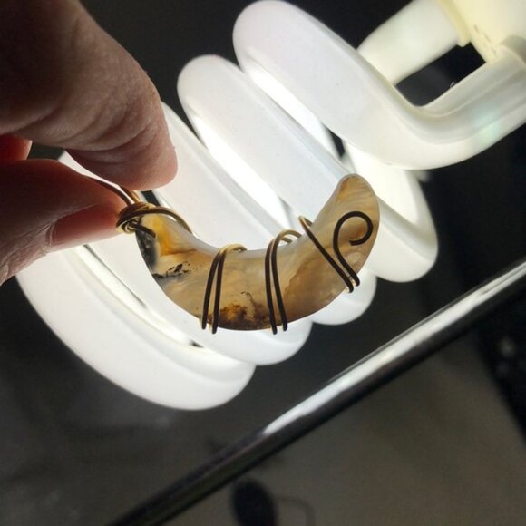 Agate Crescent Wire Wrapped Necklace Pendant - Picture 5 of 5